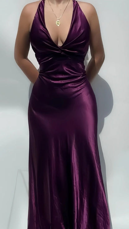 Tiffany Blue V Neck Sheath Satin Wedding Guest Dress Simple Long Party Dress, D589