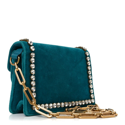 Velvet Crystal Mini Bee Broadway Shoulder Bag Pavone Cyan