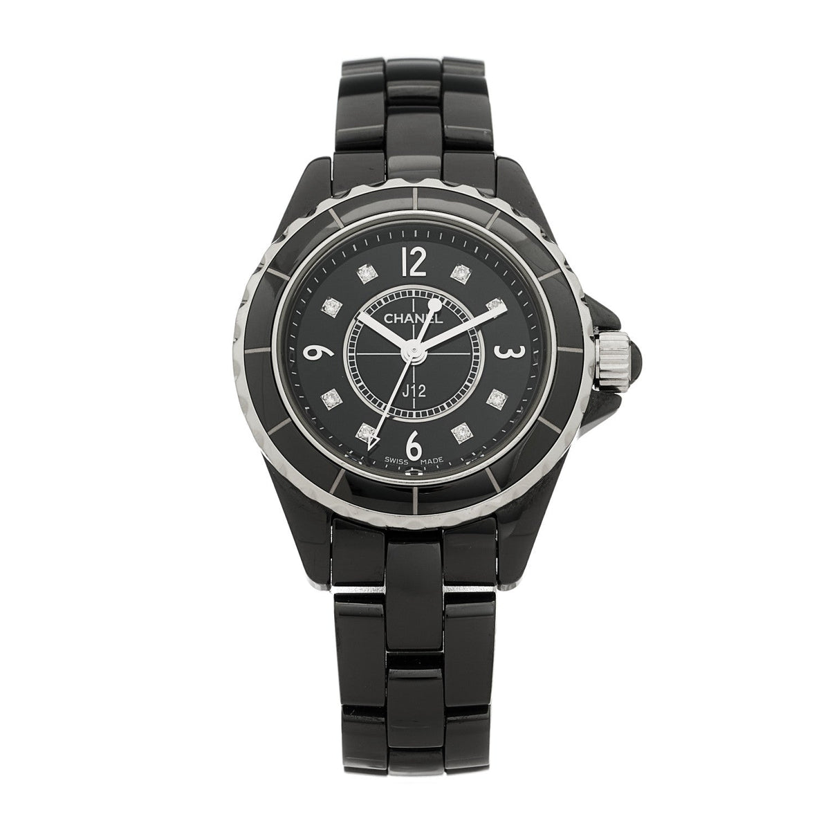 Stainless Steel Ceramic Diamond 29mm J12 Quartz Watch Black