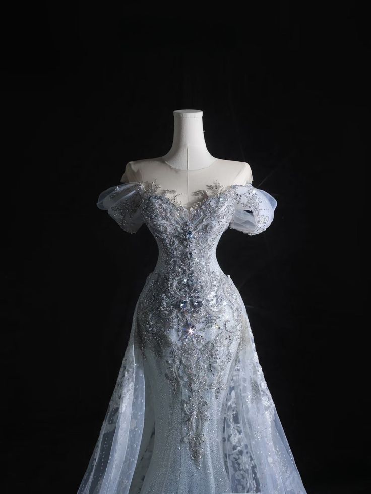 Stunning Off Shoulder Tulle Beading Mermaid Long Prom dress Wedding Dress, D602
