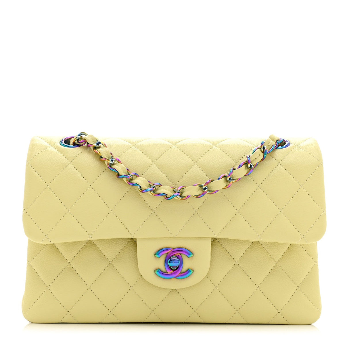 Caviar Quilted Rainbow CC Small Double Flap Green