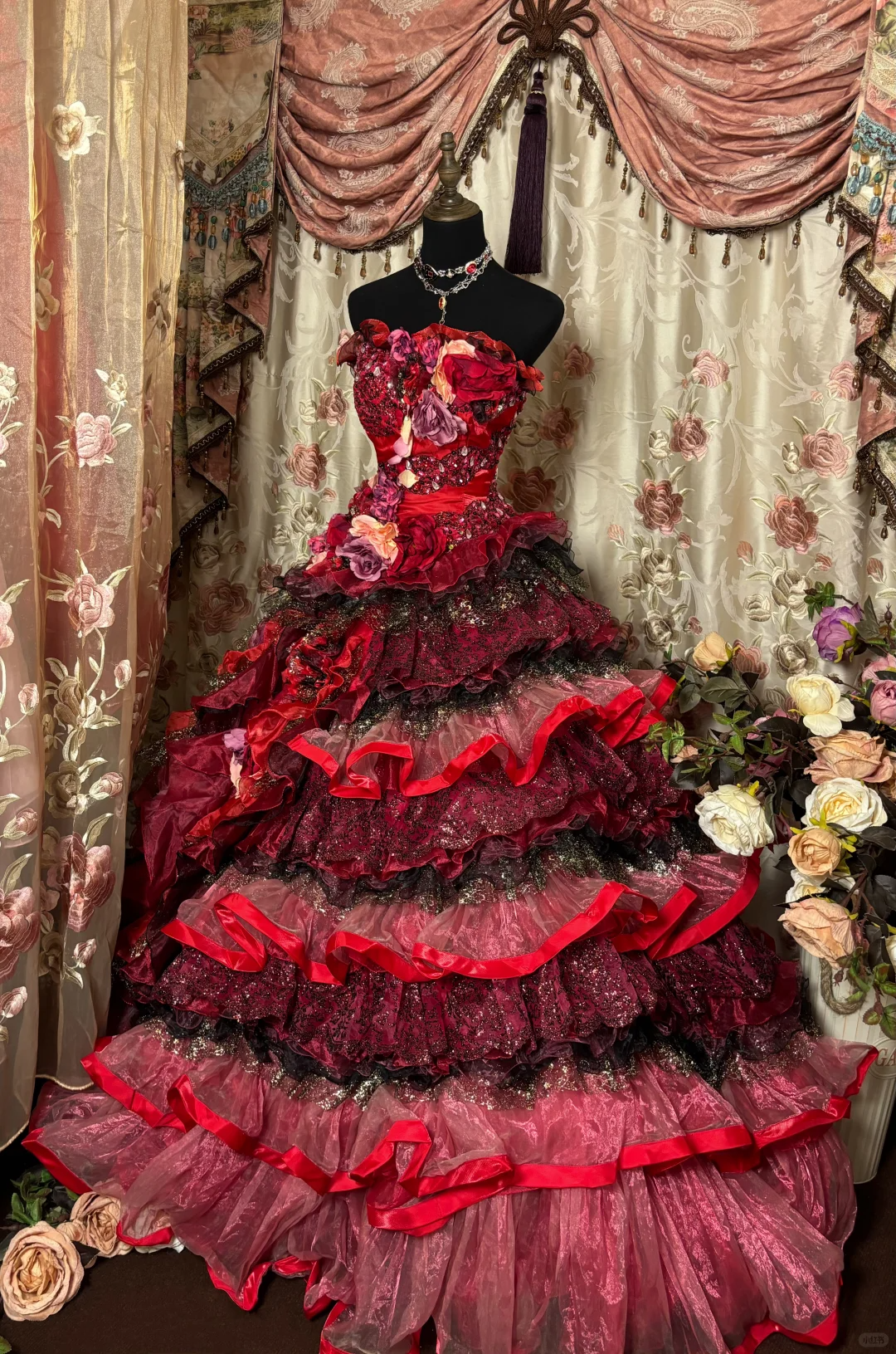 Gorgeous Red Strapless A-Line Layers Vintage Long Prom Dress Evening Gown, D609