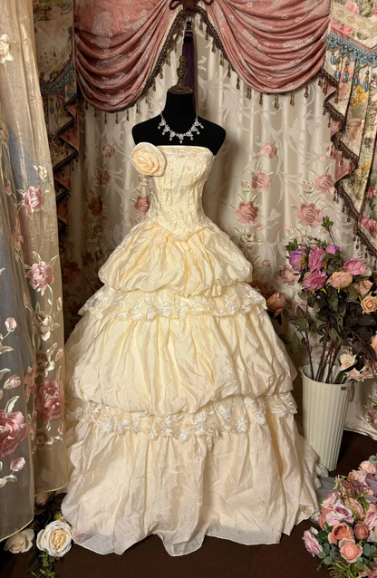 Lovely Champagne Strapless A-Line Retro Long Party Dress Evening Gown, D629