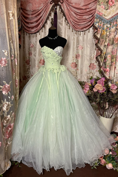 Light Green Sweetheart A-Line Tulle Vintage Long Party Dress Evening Gown, D632