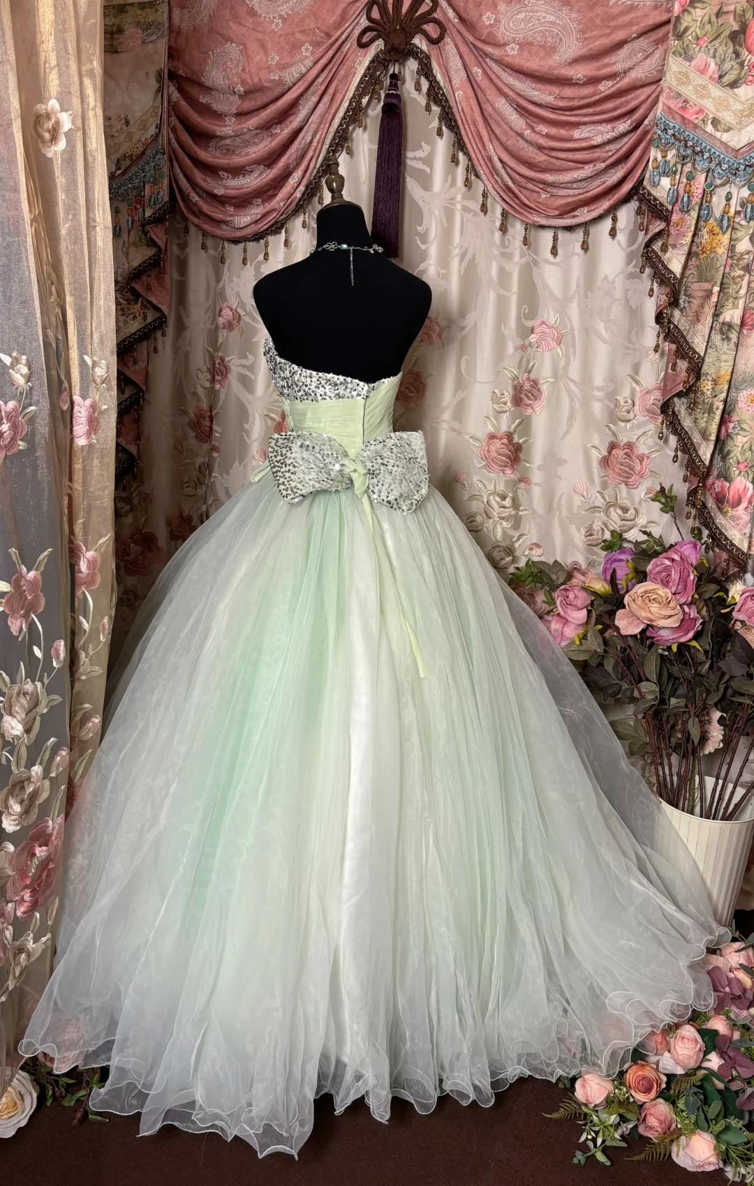 Light Green Sweetheart A-Line Tulle Vintage Long Party Dress Evening Gown, D632