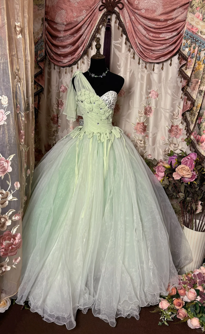 Light Green Sweetheart A-Line Tulle Vintage Long Party Dress Evening Gown, D632