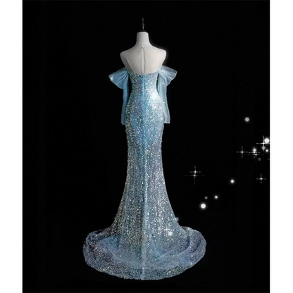 Gorgeous Blue Mermaid Sequins Long Formal Prom Dress Evening Party Dress, D643