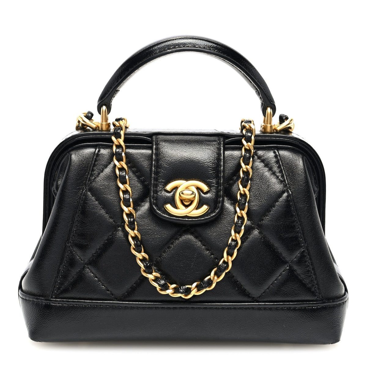 Shiny Lambskin Quilted Mini Cocodoc Top Handle Bag Black