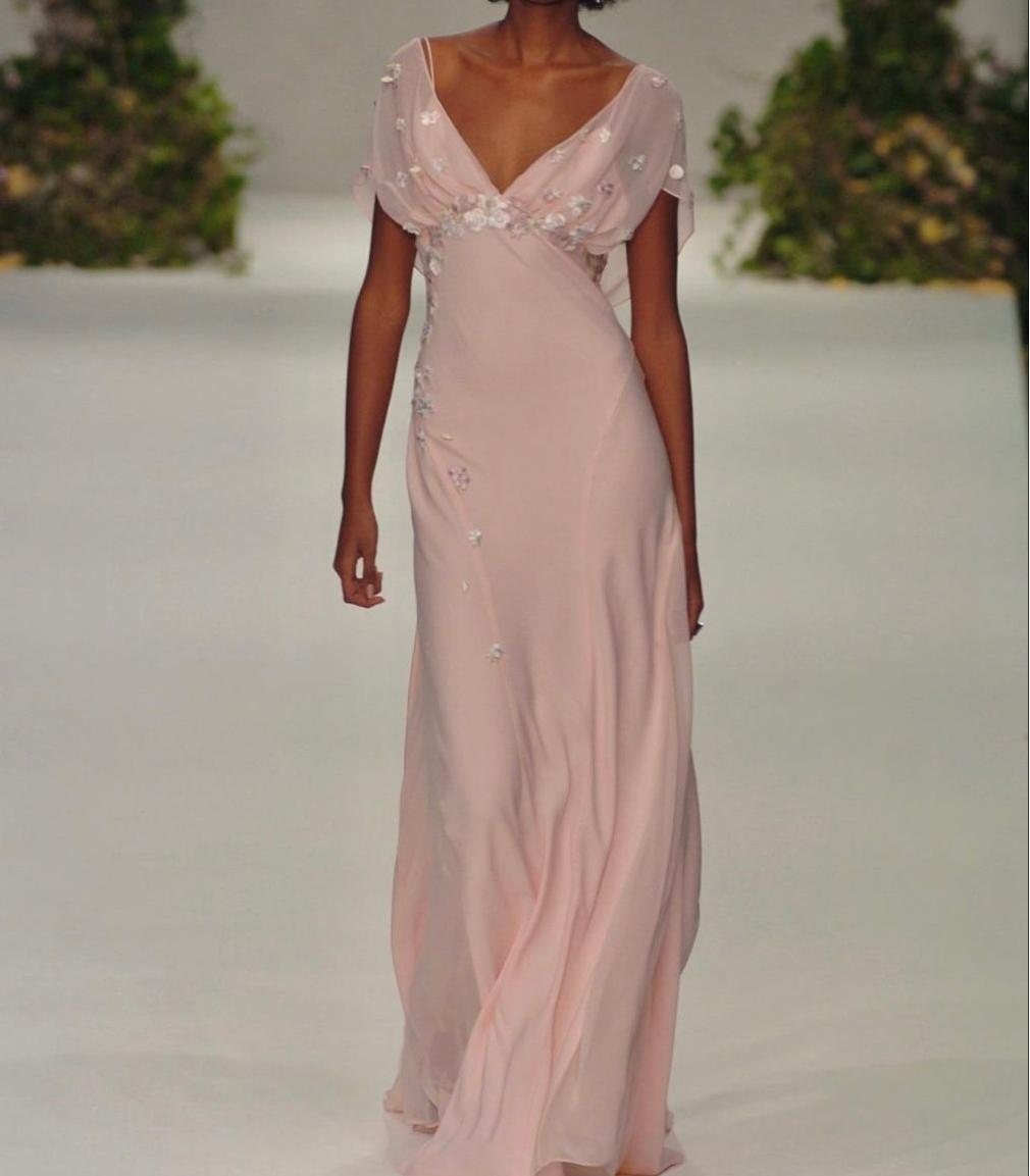 Light Pink V Neck Sheath Chiffon Vintage Long Evening Party Dress, D661