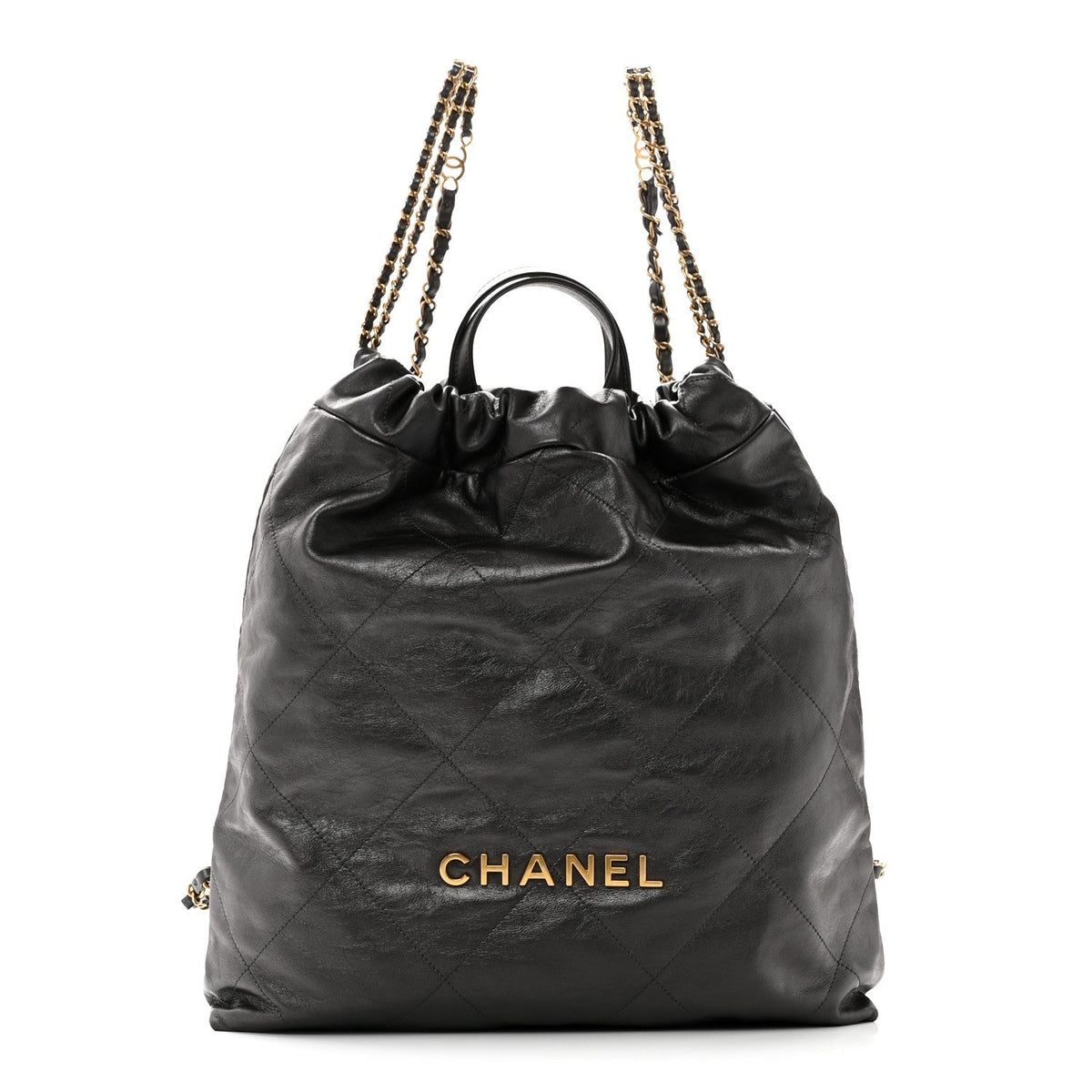 Shiny Calfskin Quilted Chanel 22 Backpack Grey