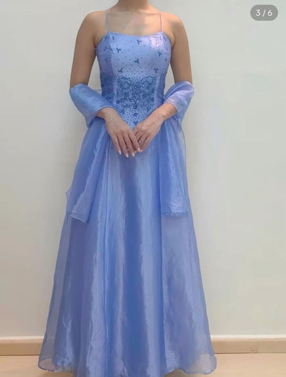 Lilac Spaghetti Straps A-Line Beading Long Prom Dress Vintage Party Dress, D676