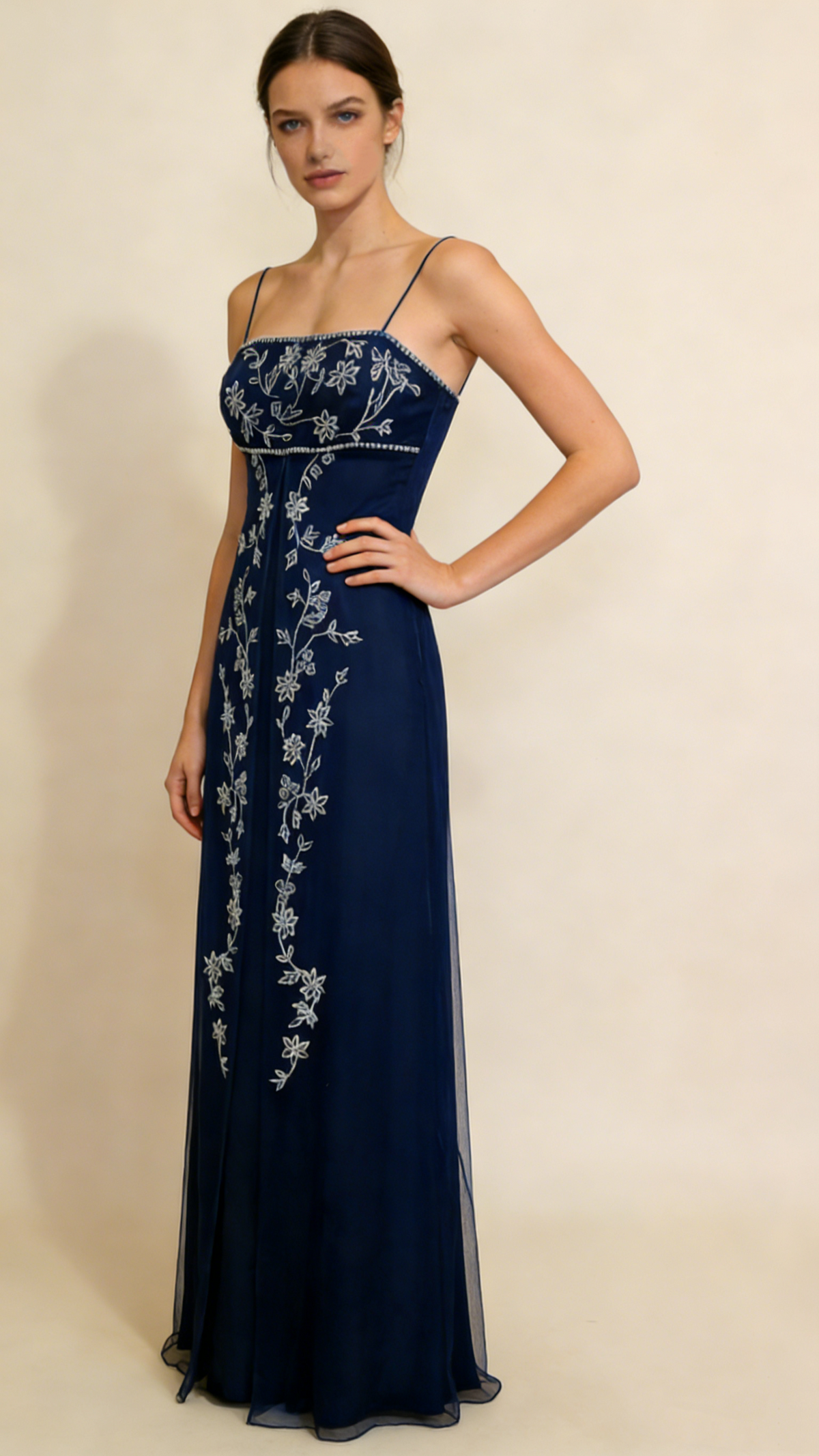 Black Spaghetti Straps A-Line Beading Vintage Long Evening Party Dress, D777