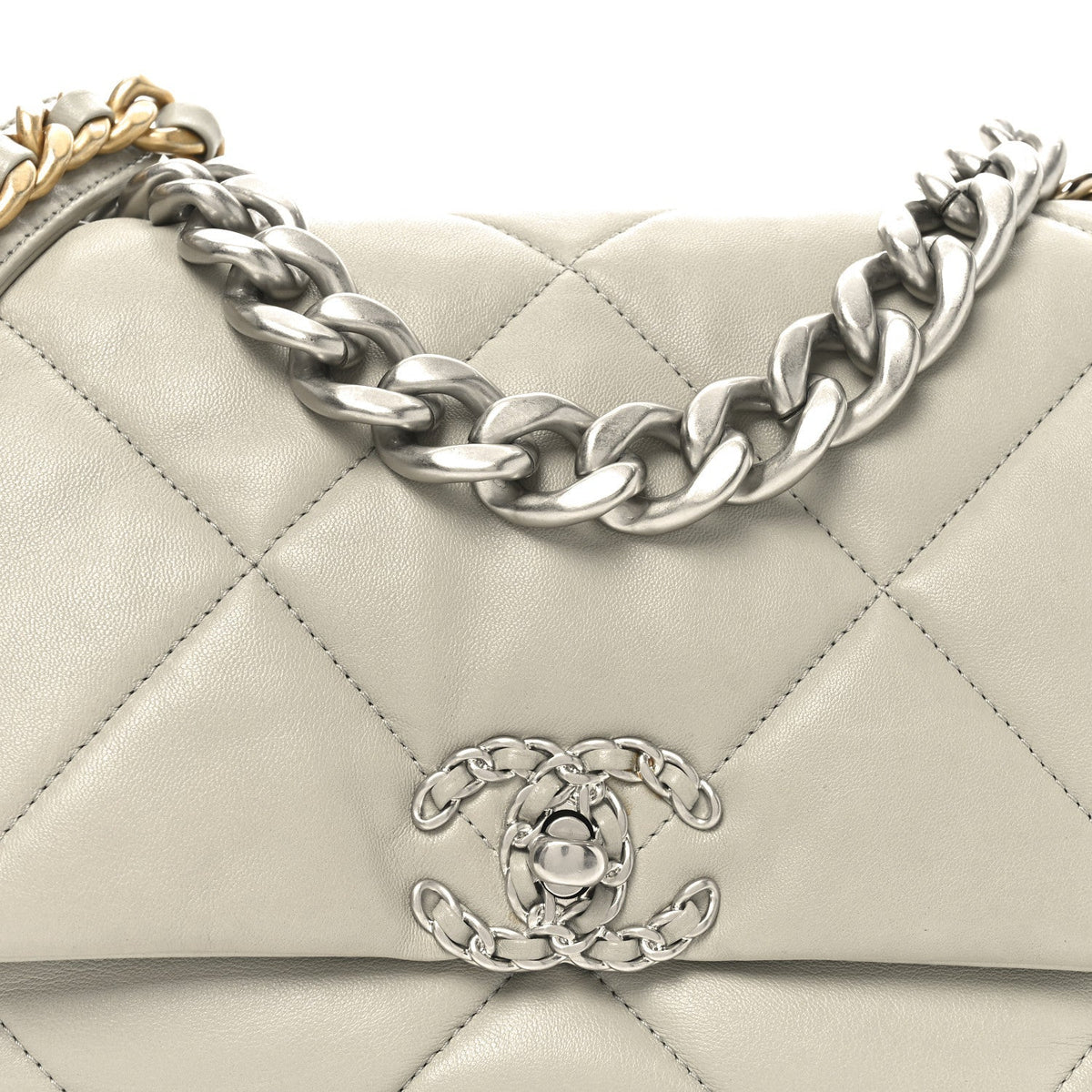 Lambskin Quilted Large Chanel 19 Flap Grey