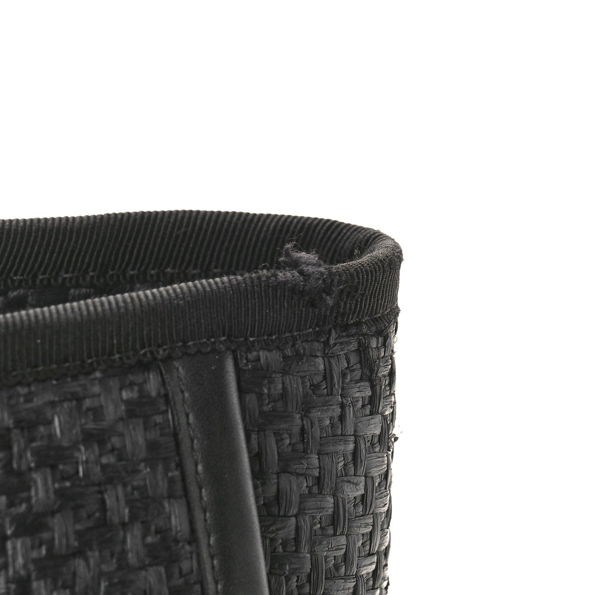 Straw Raffia Calfskin Chain Small Deauville Tote Black