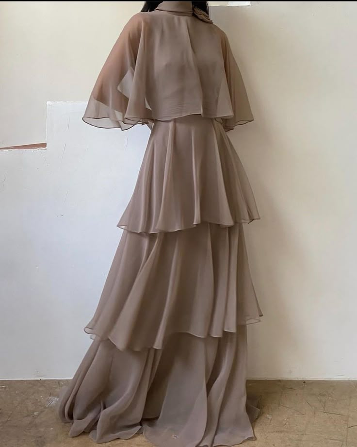 Modest High Neck A-Line Chiffon Layers Elegant Long Formal Party Dress, D782