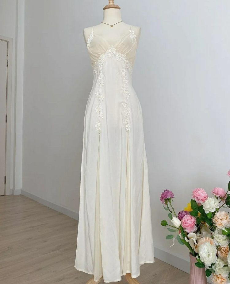 Elegant Spaghetti Straps A-Line Appliques Long Party Dress Evening Dress, D789