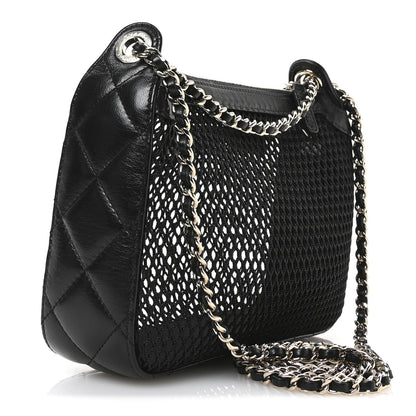 Mesh Shiny Lambskin Clutch With Chain Black