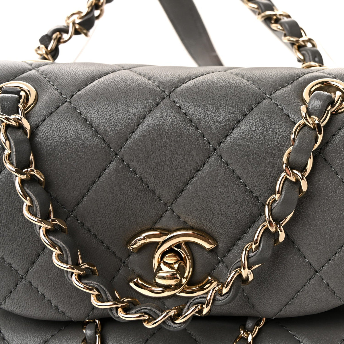 Lambskin Quilted Small Duma Drawstring Backpack Grey