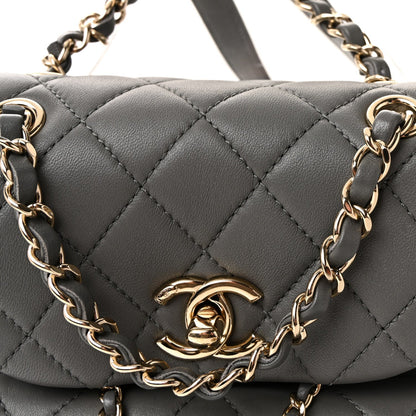 Lambskin Quilted Small Duma Drawstring Backpack Grey
