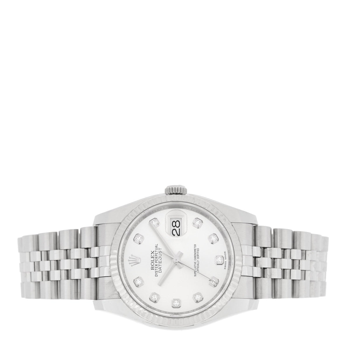 Stainless Steel 18K White Gold Diamond 36mm Oyster Perpetual Datejust Watch Silver 116234