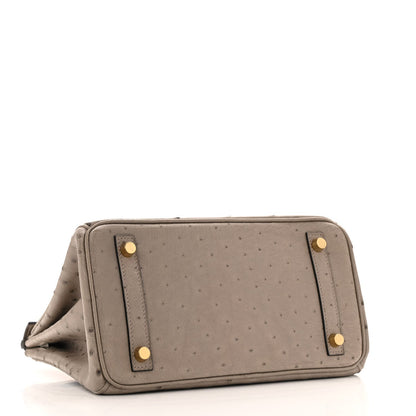 Ostrich Birkin 25 Gris Tourterelle