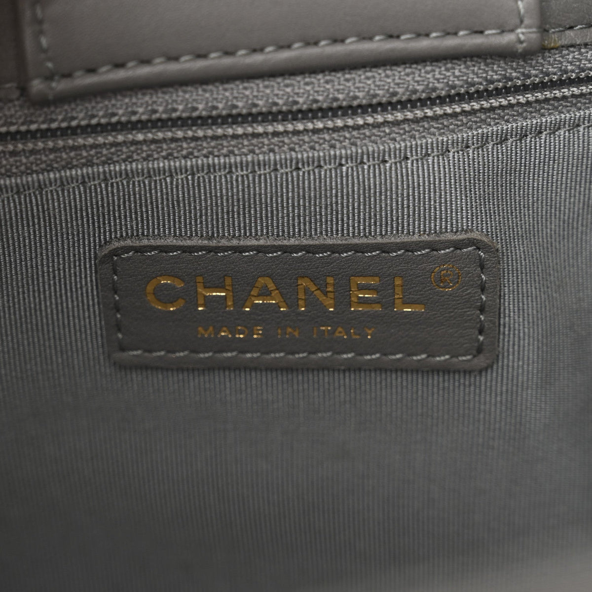 Calfskin Chevron Quilted Statement Shopping Tote Grey