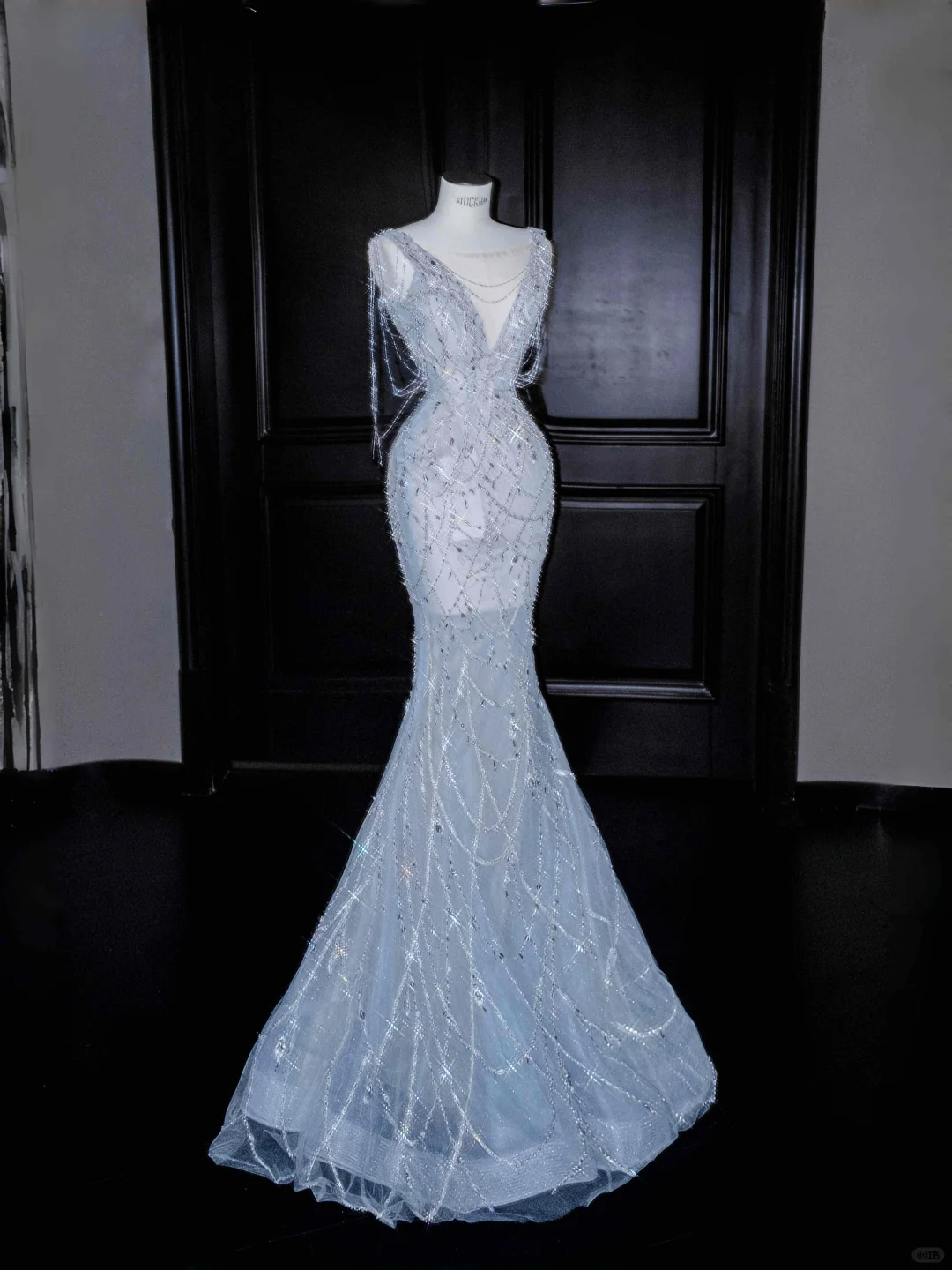 Light Blue Sleeveless Mermaid Beading Long Evening Dress Birthday Outfits, D805