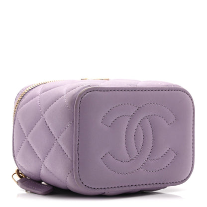 Lambskin Quilted Top Handle Mini Vanity Case With Chain Light Purple