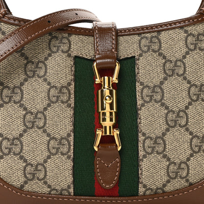 GG Supreme Monogram Azalea Calfskin Web Mini Jackie 1961 Hobo Beige Ebony Brown Sugar