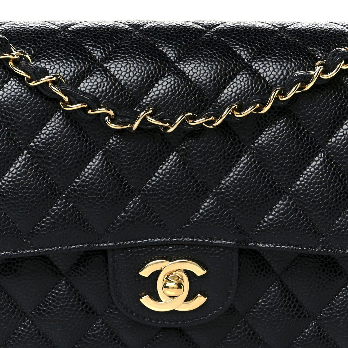 Caviar Quilted Medium Double Flap Black