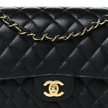 Caviar Quilted Medium Double Flap Black