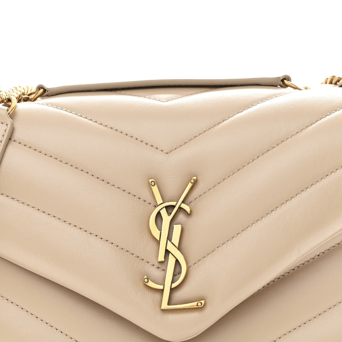Calfskin Y Quilted Monogram Small Loulou Chain Satchel Dark Beige