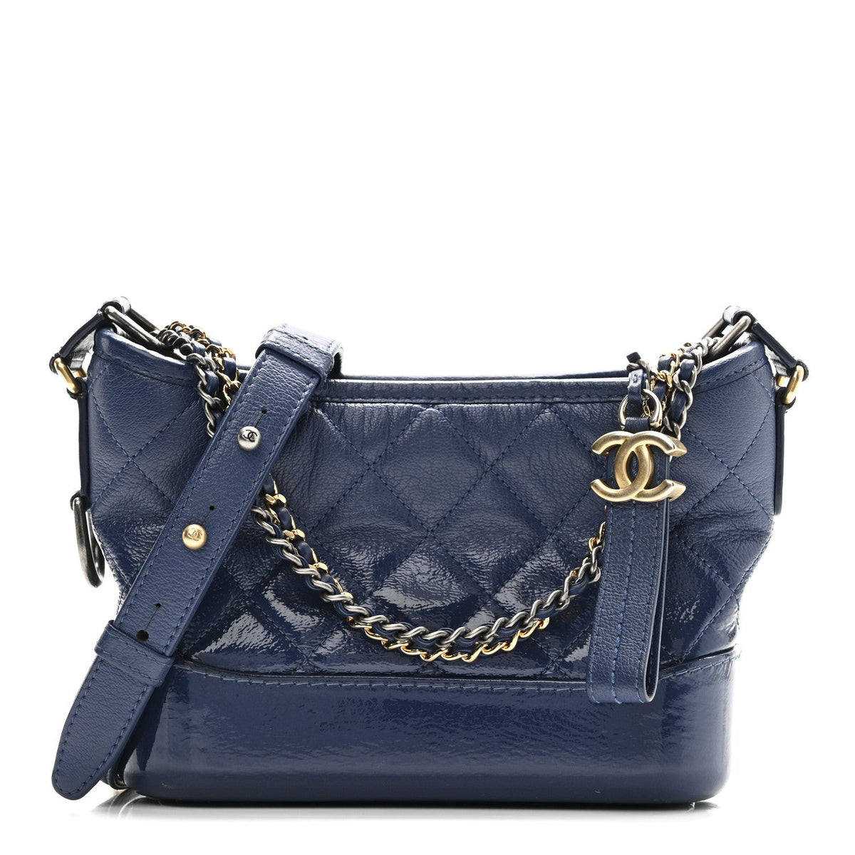 Patent Goatskin Quilted Small Gabrielle Hobo Blue