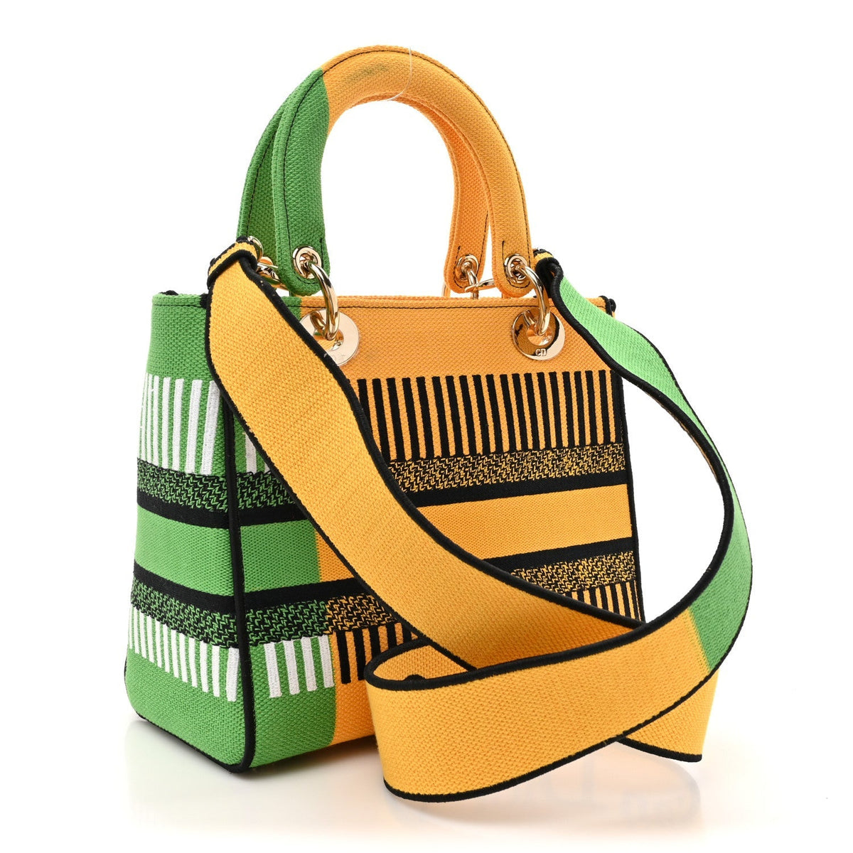 Canvas Embroidered Flower Pop Medium Lady D-Lite Bright Yellow Green