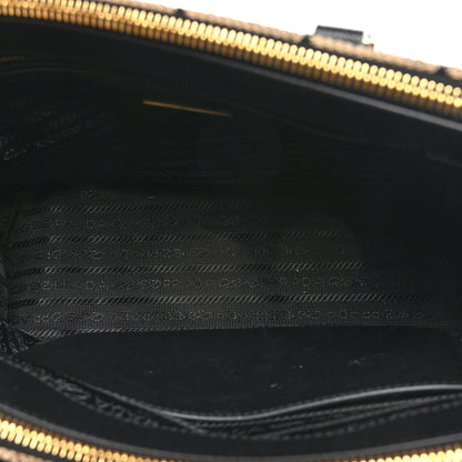 Jacquard Saffiano Triangolo Symbole Embroidered Small Galleria Double Zip Tote Black Corda