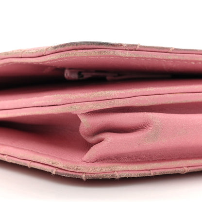 Lambskin Quilted CC Crossing Wallet On Chain WOC Pink