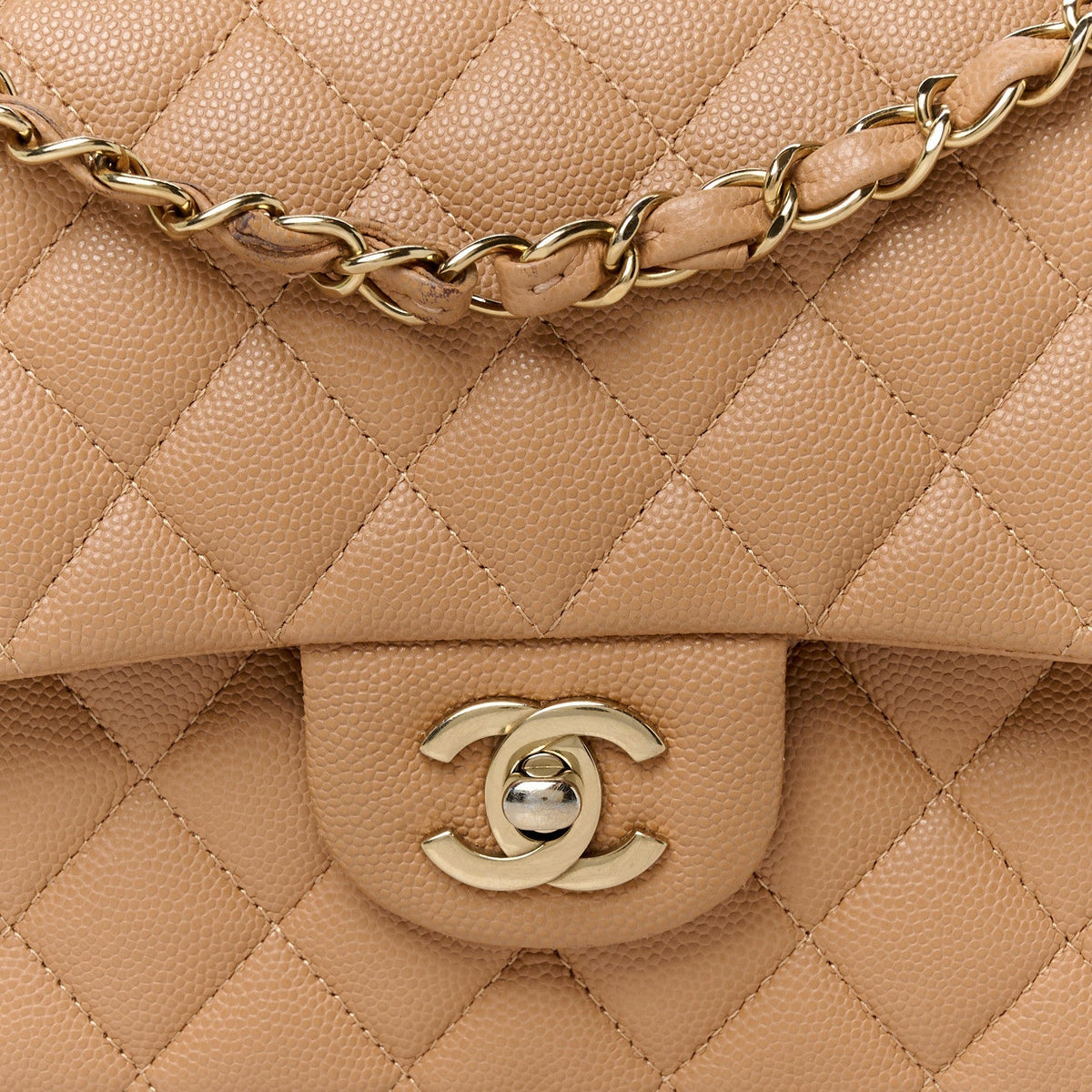 Caviar Quilted Medium Double Flap Dark Beige