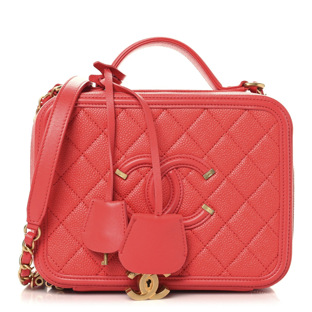 Caviar Quilted Medium CC Filigree Vanity Case Red