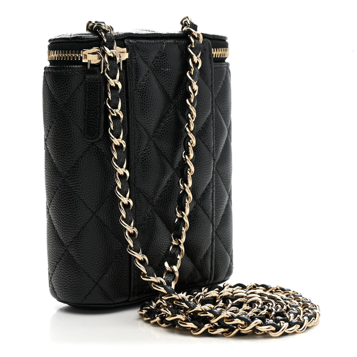 Caviar Quilted Small Vertical Coco Beauty Vanity Case With Chain Black