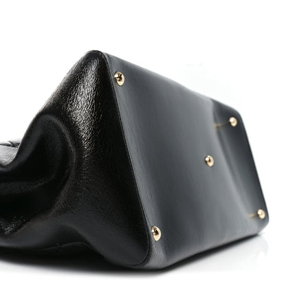 Shiny Crumpled Calfskin Quilted Large 31 Shopping Bag Black