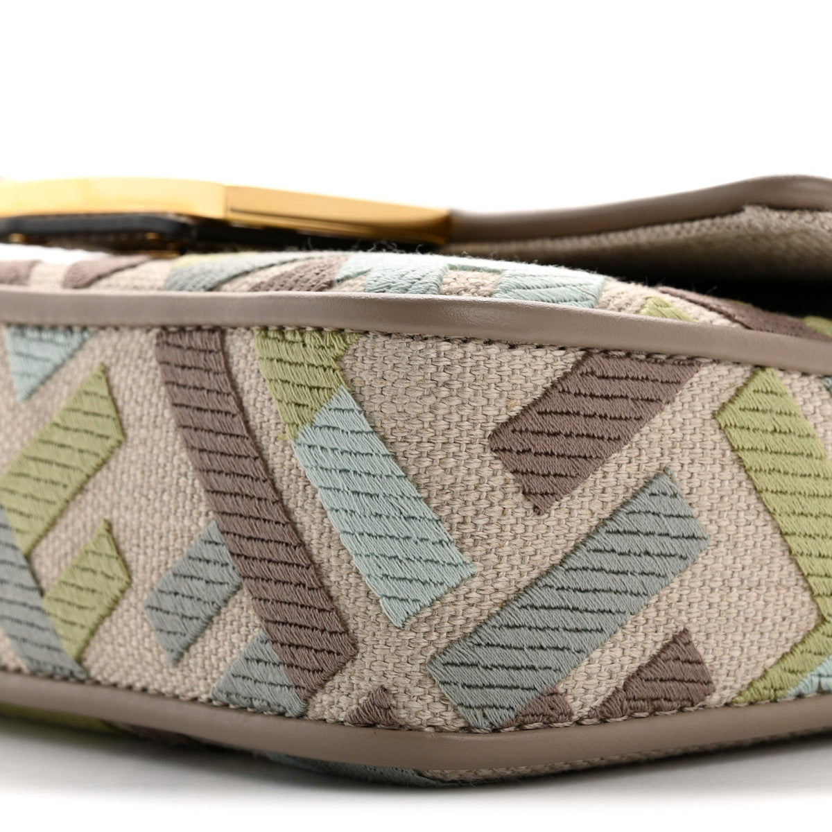 Canvas Vitello King Seta FF Embroidered Mini Baguette Matcha Milk Dove