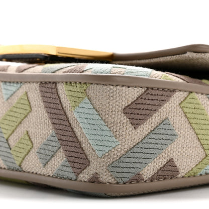 Canvas Vitello King Seta FF Embroidered Mini Baguette Matcha Milk Dove