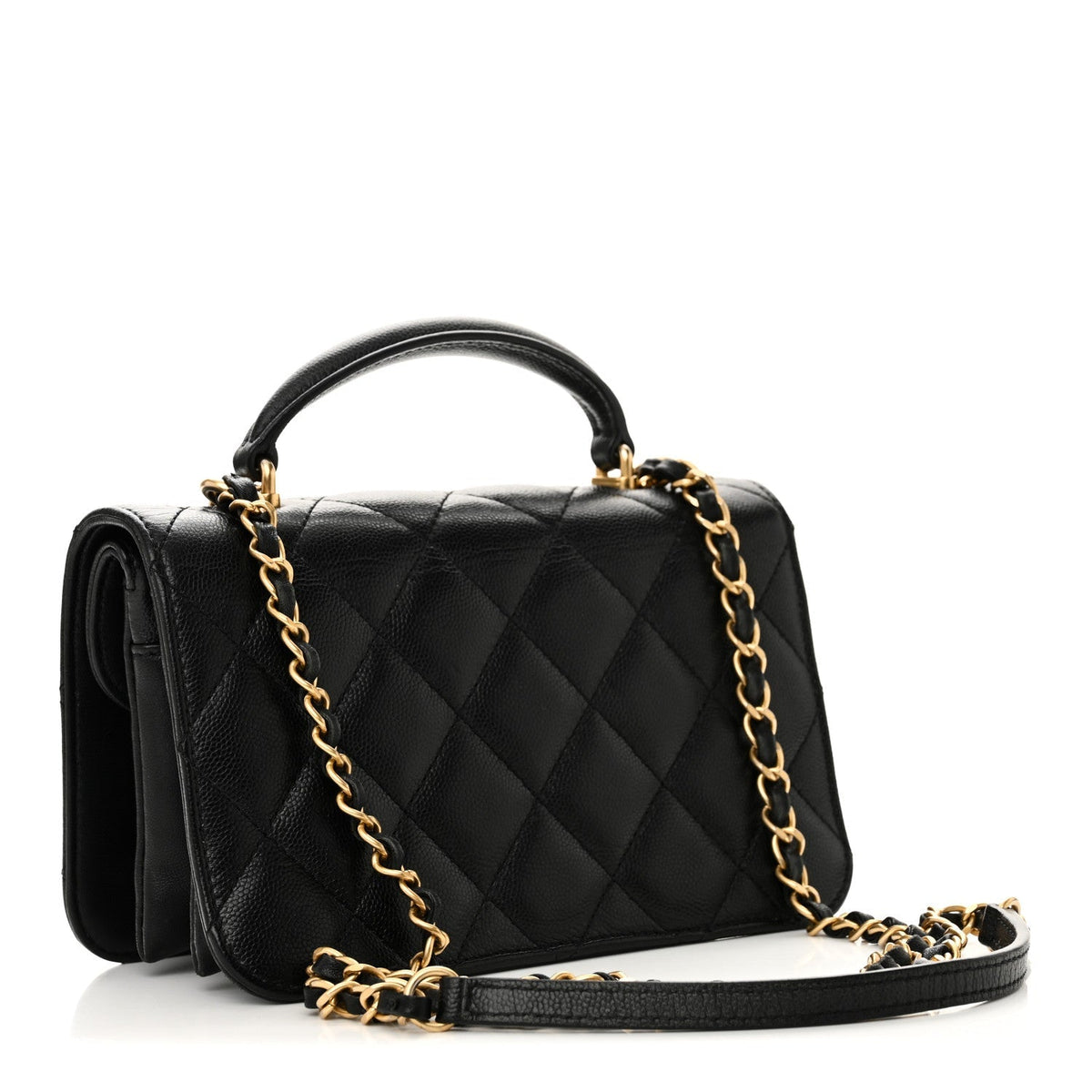 Caviar Quilted Mini Top Handle Flap Black