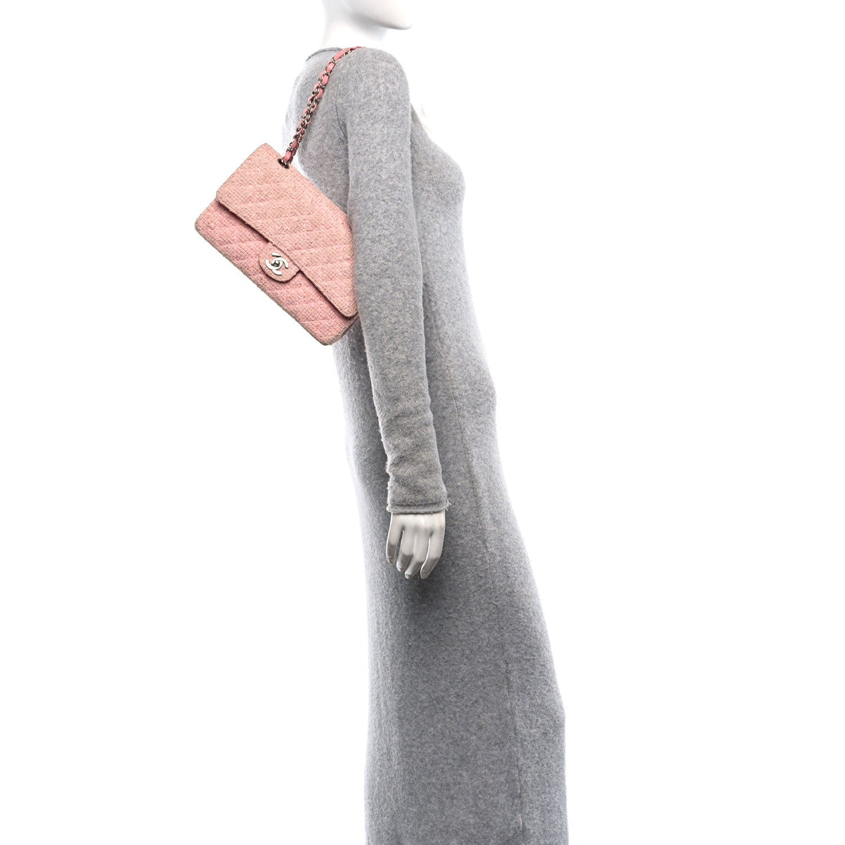 Tweed Medium Double Flap Pink