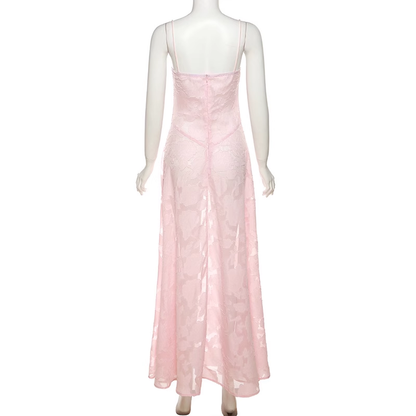 Vintage Pink Applique Spaghetti Strap Design A-line Party Dress, D1420