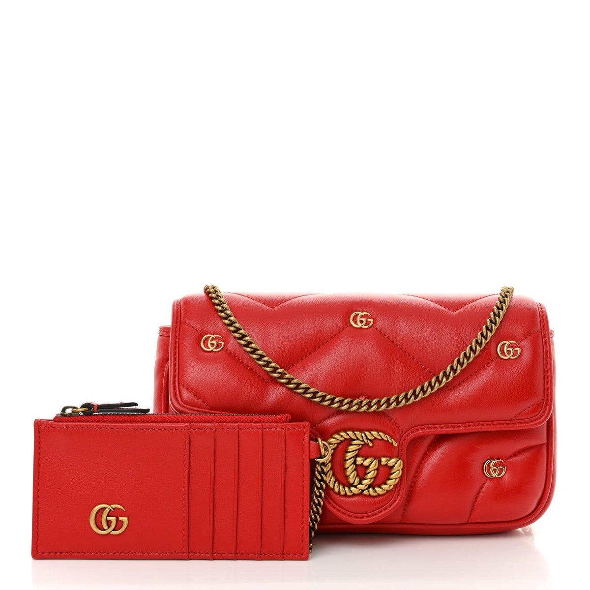 Calfskin Matelasse Double G Studs Mini Torchon GG Marmont Shoulder Bag Hibiscus Red