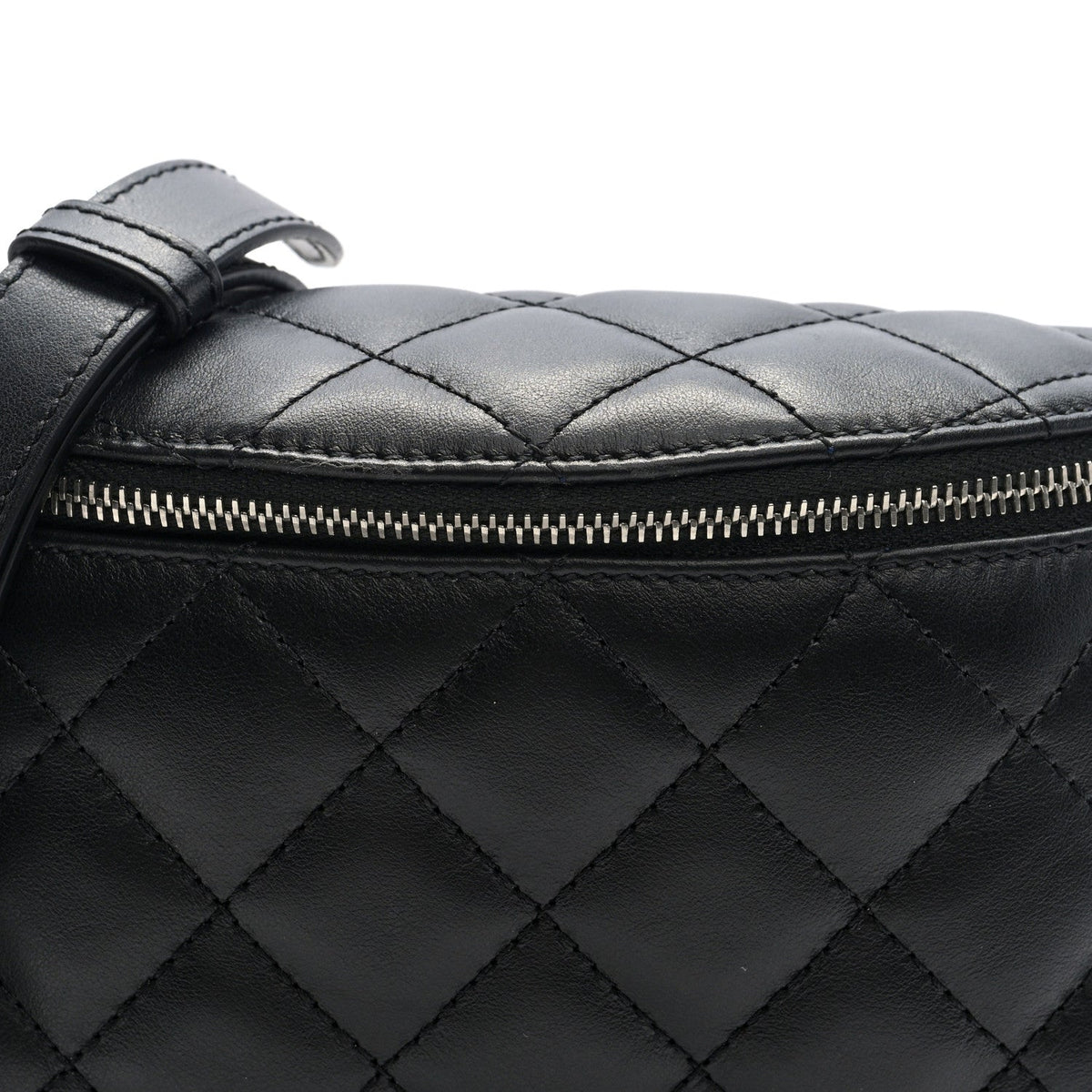 Lambskin Quilted Waist Belt Bag Black