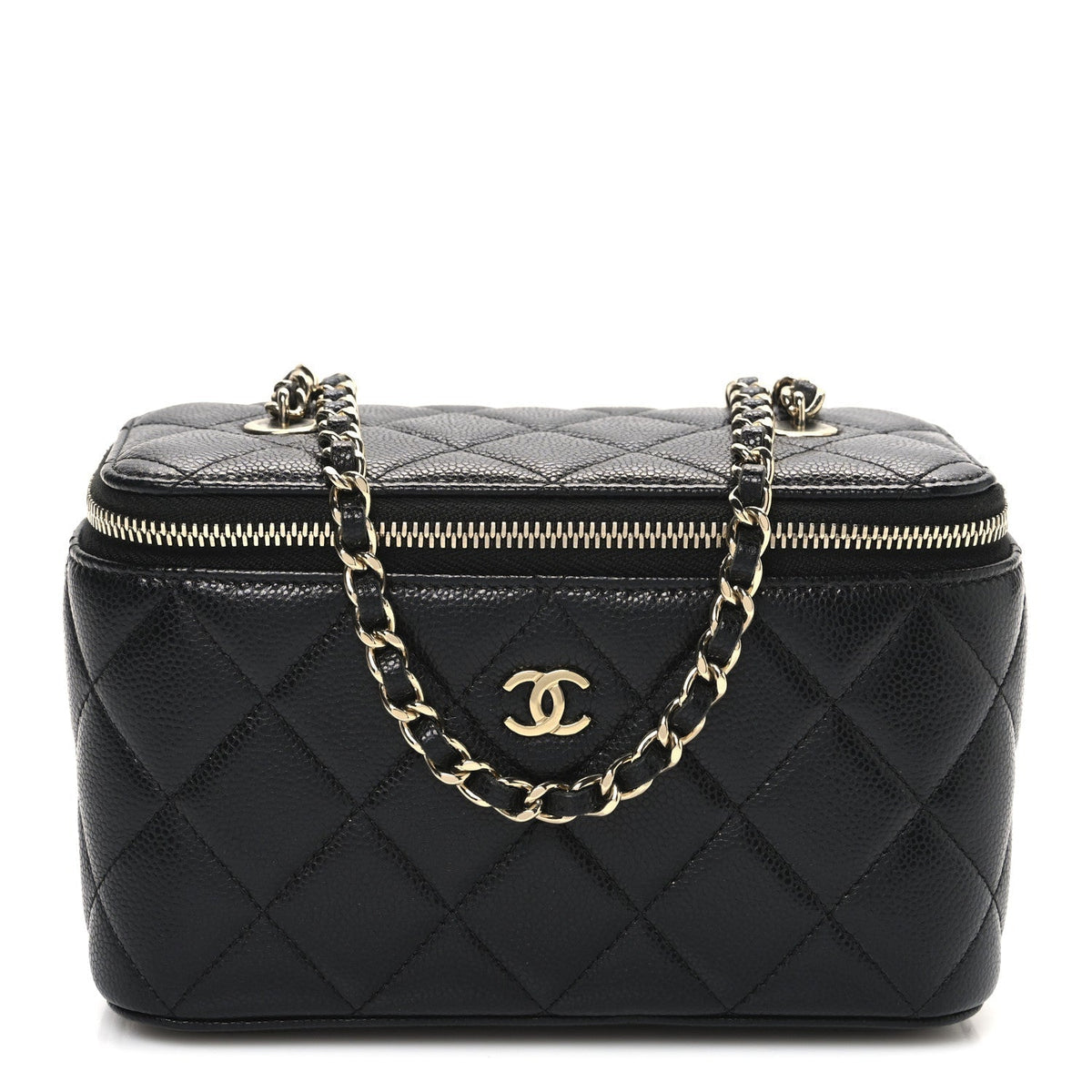 Caviar Quilted Small Vanity Case With Chain Black