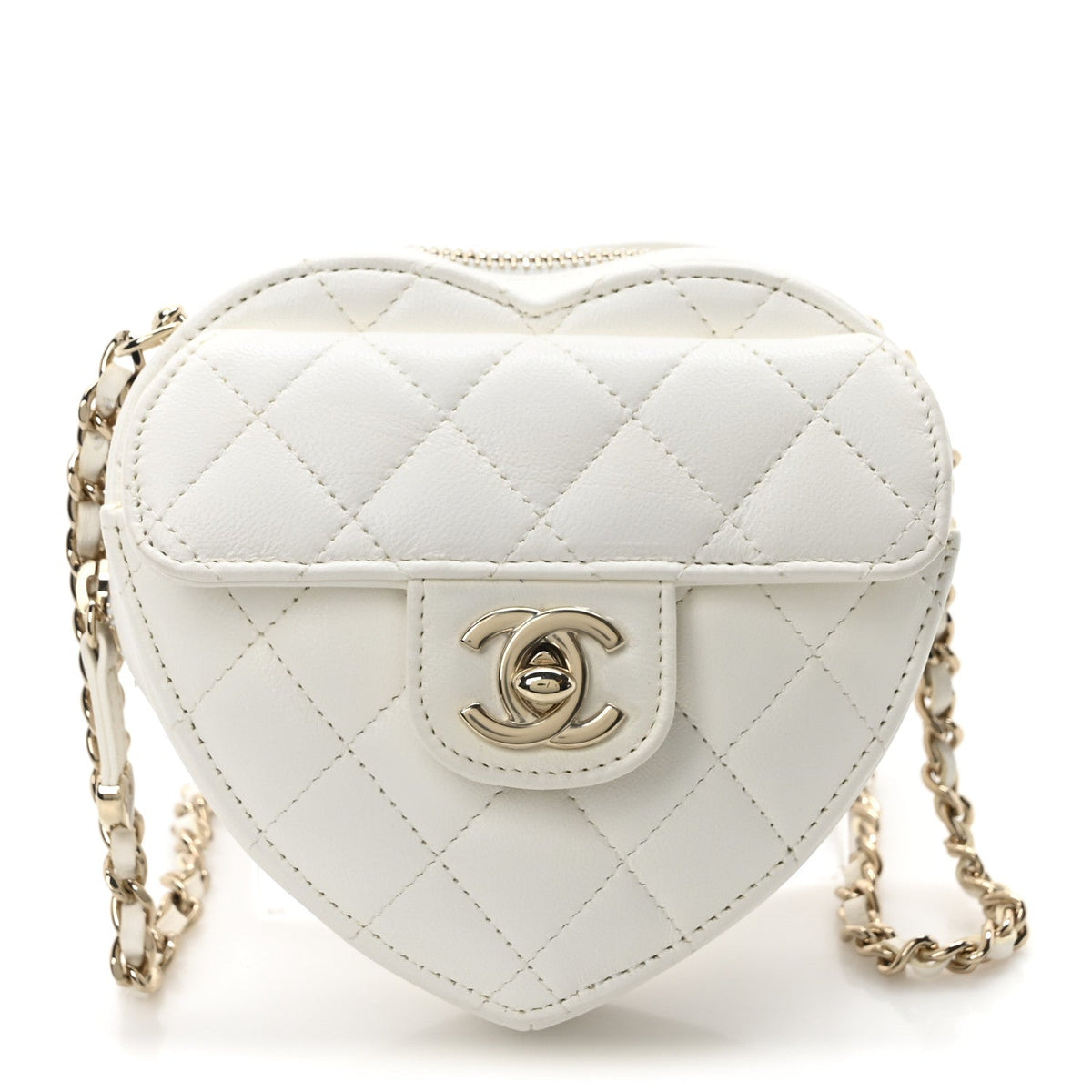 Lambskin Quilted CC In Love Heart Clutch With Chain White