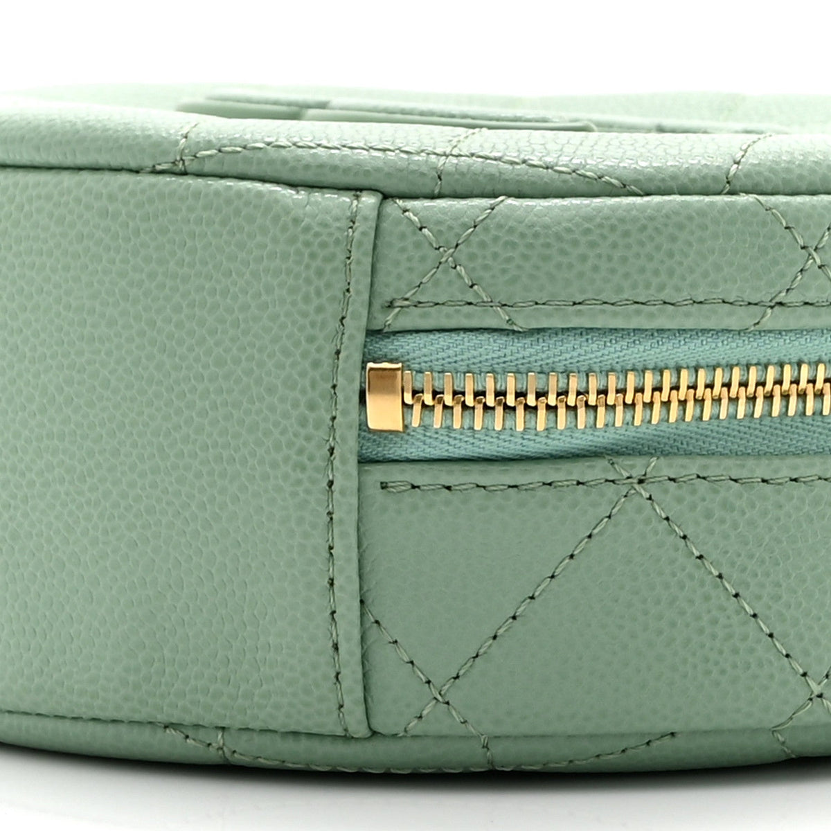 Caviar Quilted Small Round Vanity With Chain Light Green